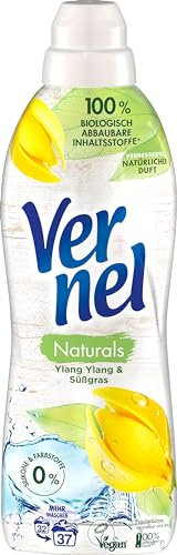 Vernel Naturals veganer Weichspüler Ylang Ylang & Süßgras (37 Waschladungen), Wäscheduft mit 99% Inhaltsstoffen natürlichen Ursprungs, ohne Mikroplastik, recycelbar