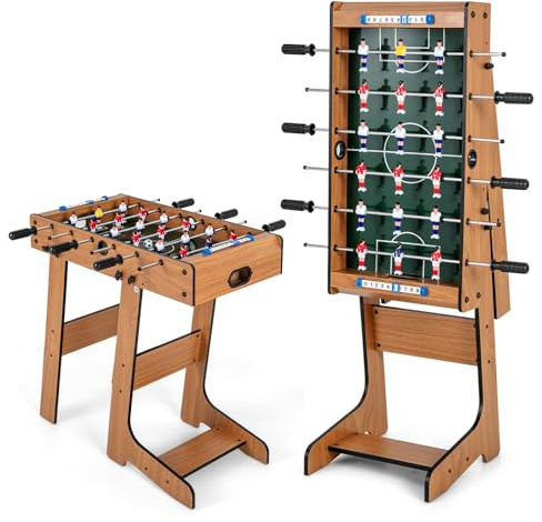 GYMAX Folding Foosball Table, 27” Freestanding Soccer Game Table with 2 Balls for Family, Home, Game Room Teens Adult