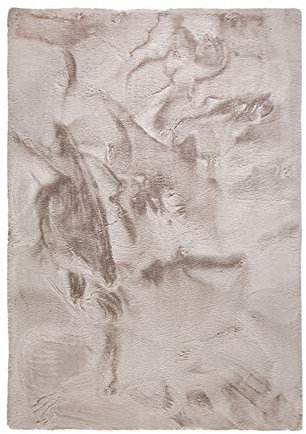 BODENMEISTER Kunstfell Teppich Kaninchenfell Schaffell Optik XXL Titan beige grau rund 80cm