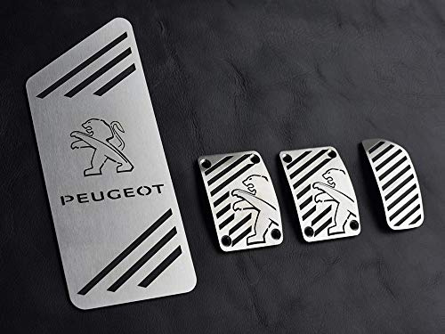 Pédales et Repose Pieds en Acier pour Peugeot.208 II & 2008 II accessoires - 4 Pièces Inox Pédalier Pedales d'Embrayage de Frein d'Accélérateur Argent Marchepied Set Inoxydable Brossé