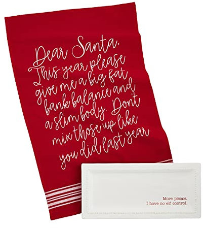 Mud Pie Christmas Circa Geschirrset mit Tablett und Handtuch, Elfenkontrolle, 17,8 x 38,1 cm