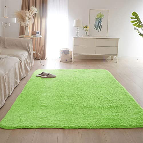 CHBIN Hochflor 180x180cm Teppich Wohnzimmer Schaffell Teppich Zottige Teppiche rutschfeste Unterseite Weiche für Esszimmer oder und Die Küche Cafe Lounge Sofas Usw, Grün