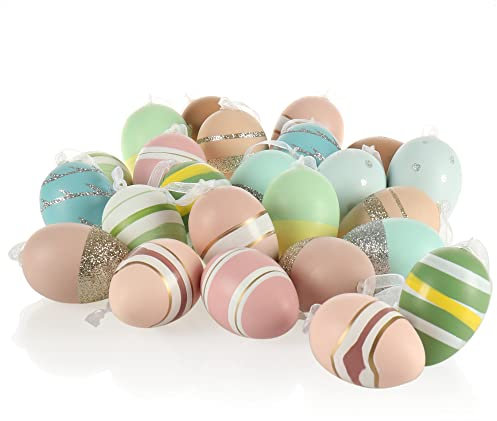 com-four® 24x Dekoaufhänger Ostern - Oster-Eier aus Kunststoff zum Aufhängen - Aufhänger für den Osterstrauß - Eier in bunten Farben (24 Stück - Pastellfarben)