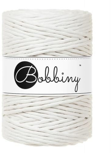 Bobbiny enkeltvinnat makramégarn, XXL, 5 mm, (benvit), 100 m