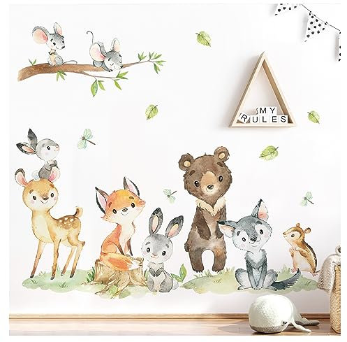 Little Deco Wandsticker Waldtiere Wandtattoo Bär Fuchs Hase Kinderzimmer Wandaufkleber Babyzimmer Wanddeko DL917-4
