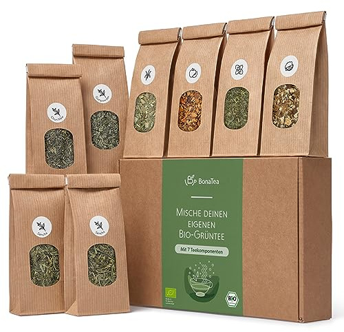 Tee Selber Mischen Set Geschenk mit Grüntee - BIO Grüner Tee Geschenkset mit 7 leckeren Tee-Sorten zum DIY Teemischung Selber Machen