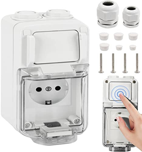 Steckdose für den Außenbereich, 2-in-1-Schalter, wasserdicht, Steckdose mit IP66-Steckdose, mit wasserdichtem Schalter, Schlüsselloch, Taststeuerung (1 Stück)