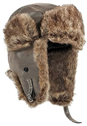 DEPAJA Russische Mütze Winter Uschanka Hut Herren Damen Pilot Flieger Bomber Trapper Hut Kunstpelz Weiches Leder Schneekappe Russischer Hut,Khaki 3,56-58Cm