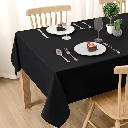 DWCN Schwarz Tischdecke Fleckschutz Abwaschbar Wasserdicht 130x230cm | Tischwäsche Outdoor Wetterfest Rechteck Tischtuch Halloween Tischdecke für Esszimmer, Garten, Party, Hochzeiten oder Haushalt