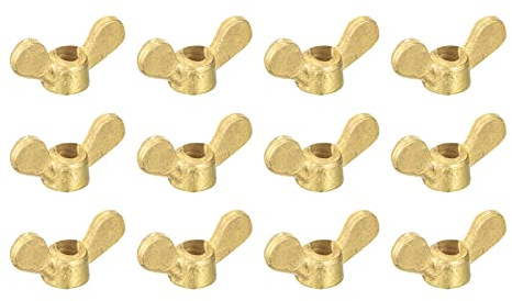 sourcing map Brass Wing Nuts, M4 Butterfly Nut Hand Twist Tighten Fasteners for Furniture, Machinery, Electronic Equipment, 12Pcs