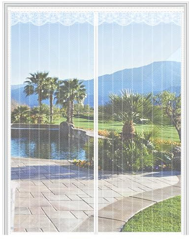 Magnet Fliegengitter Tür 140x200CM, Verschiedene Größen, Weiß Streifen Insektenschutz Balkontür Fliegenvorhang Vorhang für Wohnzimmer Schiebetür Terrassentür, Kinderleichte Klebemontage Ohne Bohren