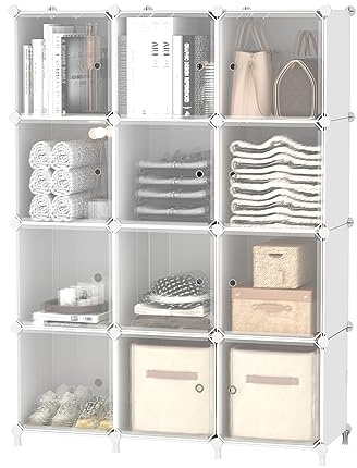 AWTATOS Organizador de Armario de Almacenamiento de Cubos con 12 estantes de Almacenamiento con Puertas, organizadores de Armario portátiles y Almacenamiento para Armario de niños, Blanco.