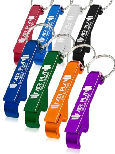 50 Stück personalisierter Aluminium-Dosen-/Flaschenöffner, Schlüsselanhänger, dickere Version. Gravierter Text/Logo, Hochzeitsgeschenke, Brauerei, Bar, Jubiläen, Party, Restaurant, Immobilienmakler