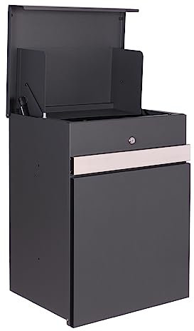 DWD® Premium Designer Lockable Parcel Drop PostBox Anthracite Grey & Premium 304 Stainless Steel Band, Soft Close Lid Premium Quality Build Designer 15kg Anti Theft Fishing 44x35x58cm Waterproof