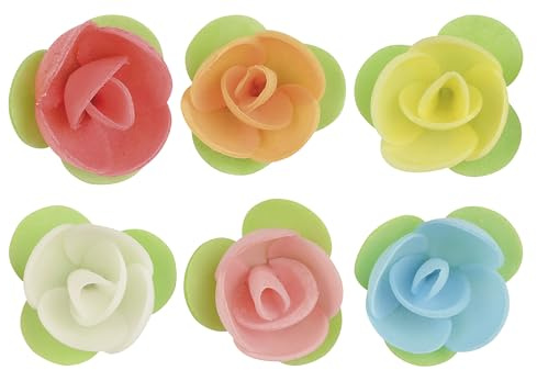 150 Rosenblüten aus feinster Oblate, bunt in 6 Farben orange, gelb, rot, rosa, blau, grün, weiß, Ø 35 x 20 mm, 1er Pack 75 g