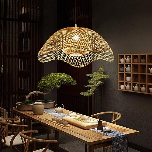 FWX Pendellampe E27 Vintage Pendelleuchte Retro Hängeleuchte Industrielle Bambus Natürliche Rattan gewebte Kronleuchter Einstellbare Höhe Esszimmer Wohnzimmer Kaffeeraum Beleuchtung(Größe:45cm)