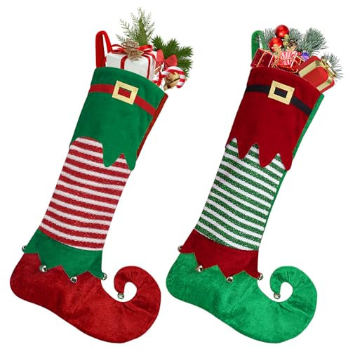 Mineup 2 Stück Weihnachtsstrumpf Personalisiert, 56 cm Weihnachtsstrümpfe, Nikolausstiefel zum Befüllen, Elfen-Nikolausstrumpf Groß, Nikolausstrumpf Personalisiert für Kamin, Weihnachten Deko