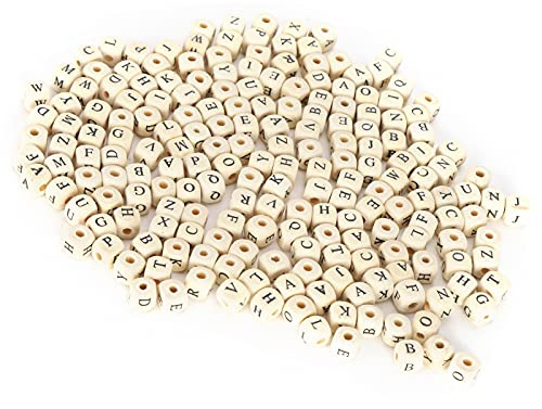 Holzbuchstaben Perlen, Buchstabenperlen zum Auffädeln A-Z Buchstaben Buchstabenwürfel Holz für Armbänder, Halsketten, Schlüsselanhänger, DIY Schmuck Basteln 8mm