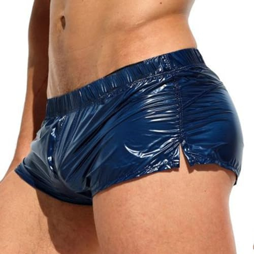 TiaoBug Herr lack läder boxershorts svarta retroshorts sexiga trunks sport underkläder erotiska kalsonger med dragsko klubbkläder, XL
