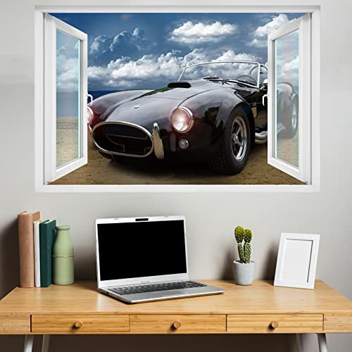 Wandtattoo Rissig DIY Fototapete OLDTIMER SPORTWAGEN AM MEER WANDAUFKLEBER POSTER 3D KUNST WANDBILDER ZIMMER BÜRO DEKOR 70x100CM