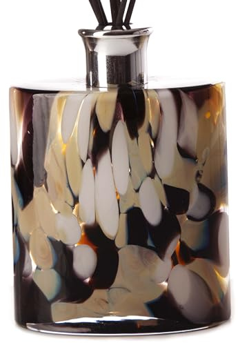 Amelia Art Glass Reed Diffuser Large Ellipse Cylinder in Black, Beige & White