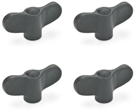 Ganter Normelemente | Flügelmutter GN 634-55-M8-E-DSG | 4 Stück | Flügelgriff | schwarz Kunststoff | Schraube Stahl M8