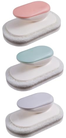 SOLUSTRE 3Pcs Cleaning Brush Sponge Scrubber Set with Handle and Scouring Pad Rust Removal Kitchen Washing Tool for Household Cleaning