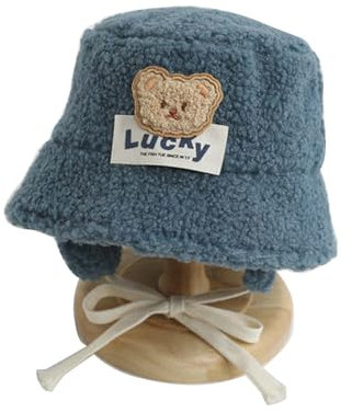 WATERBELINE Babymütze, süßer Bär, Lammwoll-Eimermütze für Kinder, warme und modische Fischermütze, Herbst-/Wintermütze, leicht, für Jungen und Mädchen