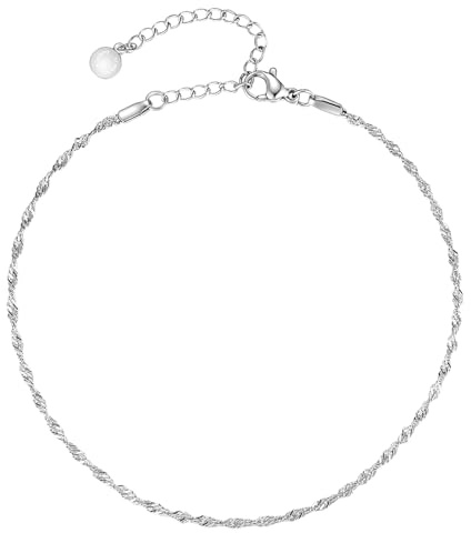 day.berlin Fußkette Twist 18k vergoldet | Damen Fußkettchen gedreht 22cm + 5cm variable Länge, 316L Edelstahl nickelfrei und wasserfest