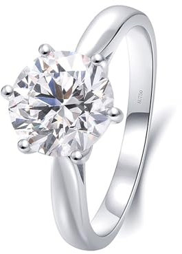 Skcess 18 Karat Weißgold Damen Ringe Weiß Moissanit Runden, Damenring 2ct Solitär Runder Moissanit Ringe Frauen Größe 63 (20.1)
