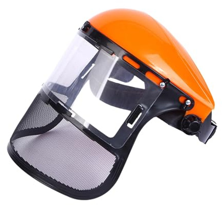 KiBcsLic Forstschutzhelm Kettensägenhelm mit Netzvisier, Schutzhelm Gesichtsschutz für Gras hacken, Arbeitshelm Schutzmütze für Gartenarbeit, Holzschneiden und Unkraut jäten, Orange