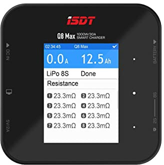 ISDT Q8 MAX Lipo Smart Battery Charger - RC Battery Charger Discharger DC1000W 30A 2-8S Touch Screen - Li-Hv Li-Ion/Fe NiMH Ni-Cd Pb Lithium Lifepo4 Car Battery Balance Charger/Adapter