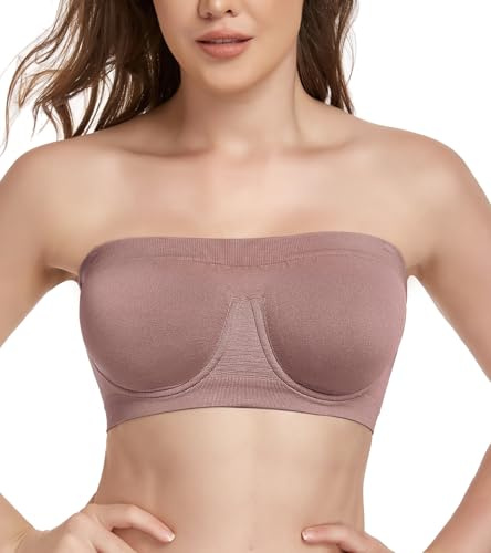 Lemorosy Bralette för kvinnor, sömlös, ostoppad, bandeau bygel, multiway BH, Mocka, M