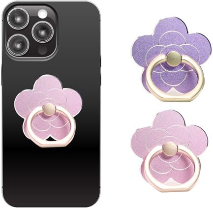 PHIOMUUE Set of 2 Metal Flower Phone Ring Holder Kickstand - Universal Grip Stand for Smartphones & Cases,Ideal Cellphone Accessory (Pink)