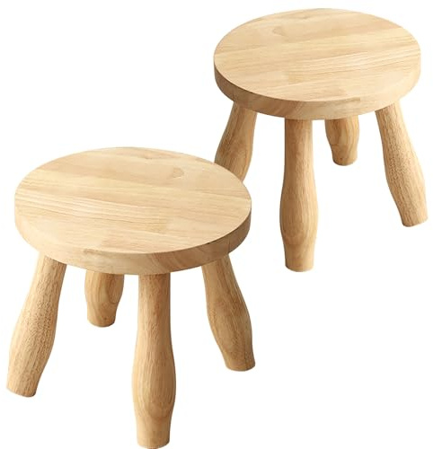Yier Mei 2 Pcs Mushroom Shaped Creativity Solid Wooden Stool, 24cm H Wood Plant Stand Indoor Step Stool for Kids Adults Living Room,Bathroom, Kitchen, Office, Garden, Fishing