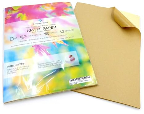 EVG 100 Blatt A4 mattes selbstklebendes Kraftpapier Adressetiketten zum Drucken und Basteln, mattes Finish, rustikale bedruckbare Etiketten für Inkjet- und Laserdrucker, A4-Format 210mm x 297mm
