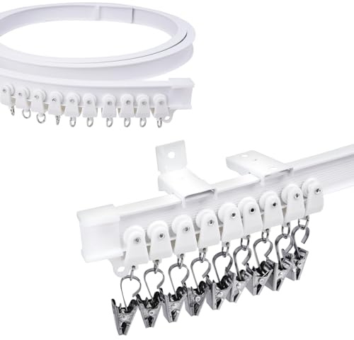 2M/6.56FT Flexible Curtain Track Bendable Ceiling Curtain Rail Track | Heavy Duty Curtain Track and Fittings Wall Mounted Curtain Track for Bay Window Shower Room Divider RV Rail Bathroom