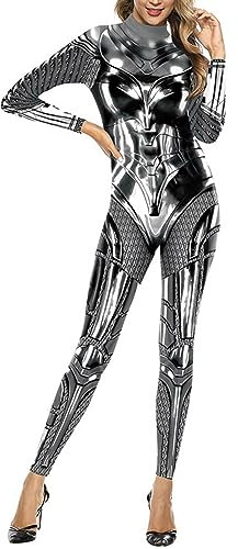 Bauzuoyo Costume d'Halloween pour femme - Costume de robot 3D - Combinaison à manches longues - Combinaison originale - Combinaison skinny avec fermeture éclair - Combinaison intégrale