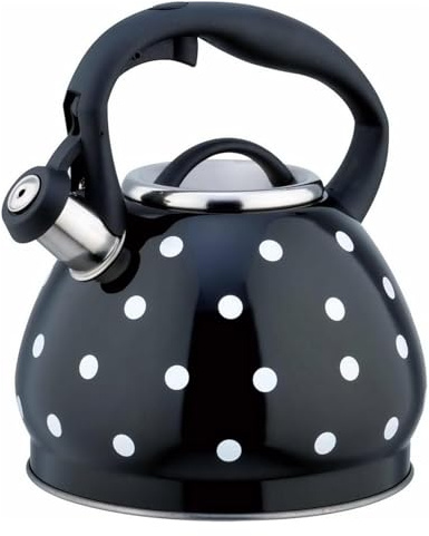 Bouilloire à thé sifflante à pois - Bouilloire à thé en acier inoxydable 304 avec poignée froide au toucher for cuisinières à gaz et à induction(Black)