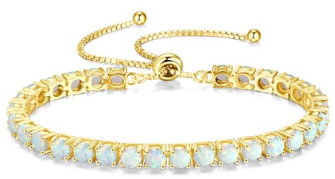 FANCIME 14K Vergoldet Armbnad Damen Tennis Armband mit Geburtsstein, 925 Sterling Silber Verstellbares Glitzer Tennis Armband Schmuck Geschenke für Damen Frauen Freundin Ehefrau Mutter