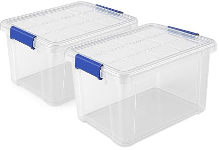 TIENDA EURASIA – Cajas Almacenaje Plastico | Pack de 2 | Plástico PP | Transparente | Con Tapa | Cierres Herméticos Laterales a Presión Color Azul | Medidas 40x30x21 cm (16 Litros)
