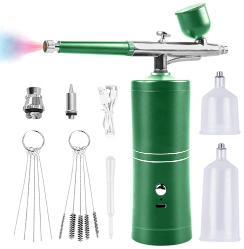 Set aerografo con compressore, pistola per aerografo manuale, kit aerografo ricaricabile, aerografo senza fili con compressore, per decorazione di torte, trucco, modellazione di tatuaggi (verde)