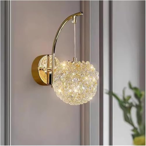 Stesulfr Modern Crystal Shade Wall Sconces Crystal Globe Shade Champagne Finish Bedside Wall light Fixtures Adjustable Night Light Suitable for Bathroom Bedroom Living Room Dining Room Wall Lighting