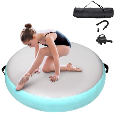 KIKILIVE Colchoneta Gimnasia Cojín Inflable Redondo 20cm Altura, para Acrobacias, Entrenamiento & Yoga 100/140cm con Bomba 600W & Parches