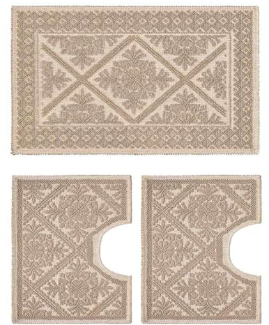Juego de alfombras Sardi Beige Cuerda lavable 100% algodón fabricado en Cerdeña. 3 piezas moldeadas para baño giro water wc bidet lavabo lavabo lavabo
