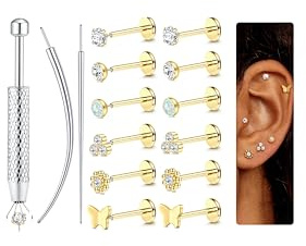 Chriscoco 6 par 16G/18G/20G öronpiercing kirurgiskt stål piercing näsa silver guld piercingar Trago labret Conch Helix Medusa Läpp Läpp Helix örhängen för kvinnor, Rostfritt stål, Ingen ädelsten