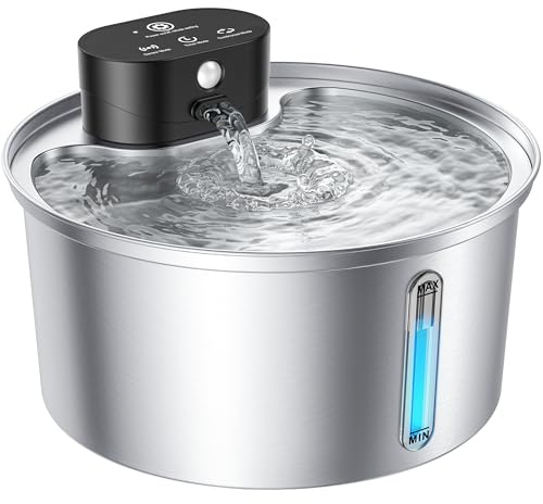 3.2L Cat Water Fountain, Wireless Stainless Steel Cat Water Fountain for Drinking, Automatic Sensor Pet Water Dispenser, Battery Operated Fountain