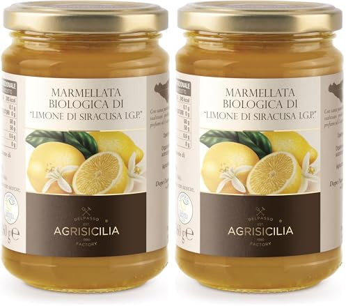 Agrisicilia Marmellata di limone di Siracusa I.G.P. con frutta 100% siciliana e biologica, ideale per colazione e merenda - 360 grammi (Confezione da 2)