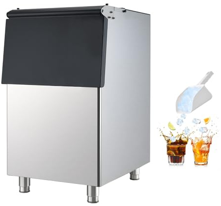 VEVOR Contenedor de Almacenamiento para Máquina de Hielo Capacidad de 113 kg, Contenedor de Hielo de Acero Inoxidable con Patas de Goma Antideslizantes Ajustables para Restaurantes, Hoteles, Bares