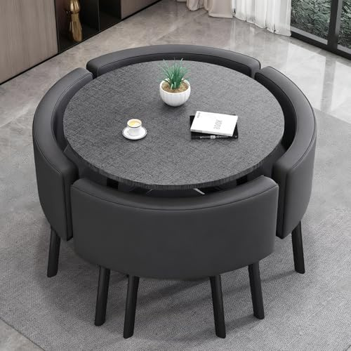 VTELGT Esstisch mit 4 Stühlen Moderne Essgruppe Set (Grau Stoffstuhl)